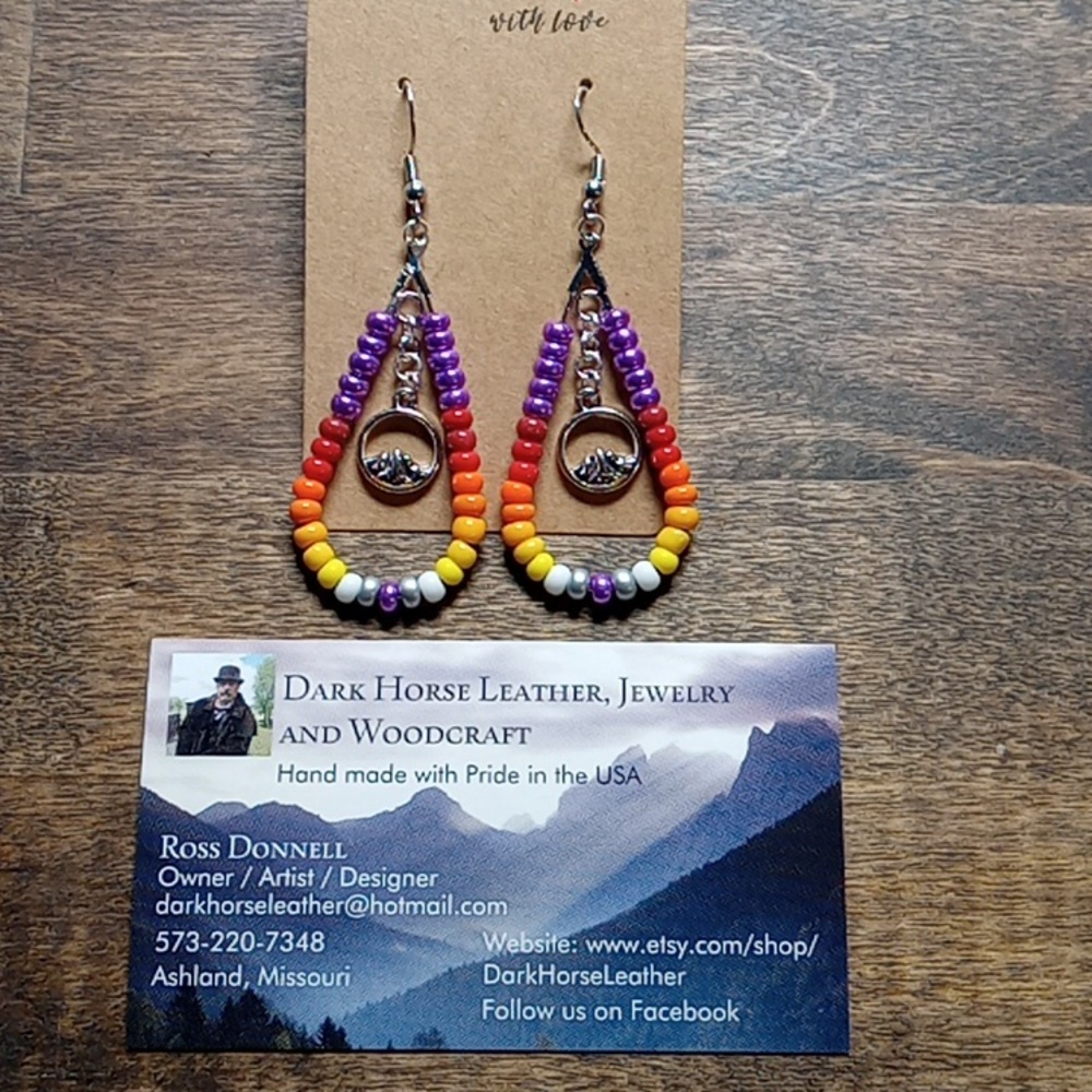Southwestern Beaded Dangle Earrings with Mountains charms.